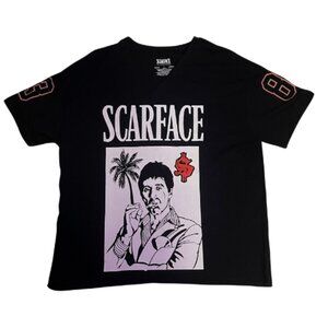 Scarface Tony Montana Miami on Back Graphic V-Neck T-Shirt Black Tee Size Large